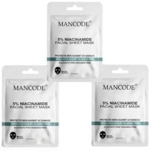 Mancode 5% Niacinamide Facial Sheet Mask | Pack of 3 × 25g | Daily Glow for Men & Women | Brightening, Moisturizing & UV Protection | Korean Formula for All Skin Types