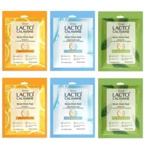 Lacto Calamine Face Sheet Mask | Pack of 6 × 30g | Combo Pack with Vitamin C, Hyaluronic Acid & Green Tea | Brightening, Hydrating & Clarifying Full Face Masks for Men & Women