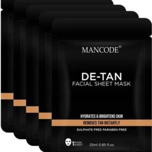 Mancode De-Tan Facial Sheet Mask Combo | Pack of 5 × 25g | Deep Cleansing & Brightening Skincare for Men | Korean Formula