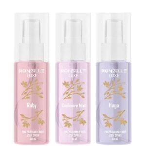 Ronzille Luxe Fine Fragrance Mist Body Spray Combo | Pack of 3 × 60ml | Cashmere, Hugo & Ruby | Long-Lasting Scents for Women