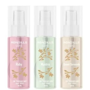 Ronzille Luxe Fine Fragrance Mist Body Spray Combo | Pack of 3 × 60ml | Mystara, Sweet Serenade & Ruby | Long-Lasting Scents for Women