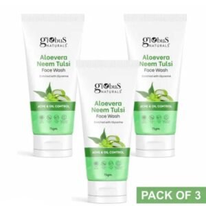 Globus Naturals Aloe Vera Tulsi Acne Control Face Wash | Pack of 3 × 75g | Ayurvedic Formula | For Clear, Fresh & Spotless Skin