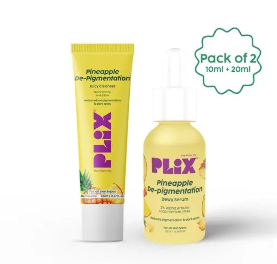 Plix The Plant Fix Pineapple Face Wash (20ml) + Serum Mini (10ml) Combo | For Pigmentation, Dark Spots & Dullness | Brightening & Even-Toned Complexion | All Skin Types