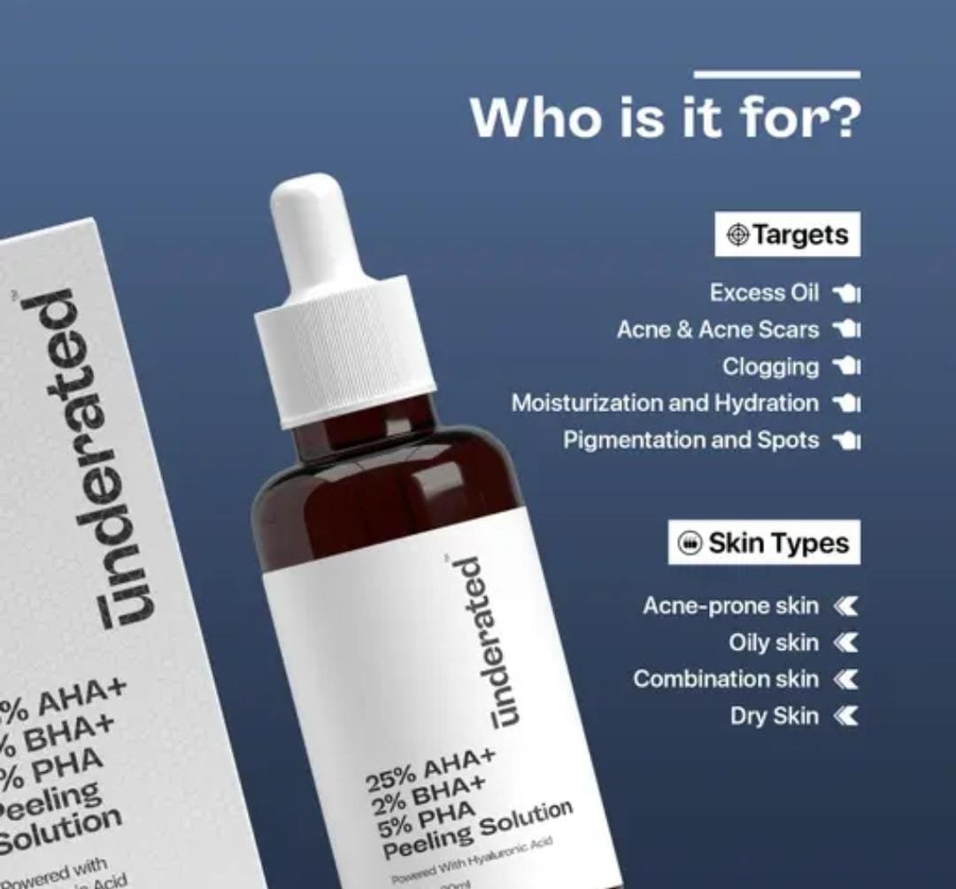 Underrated 25% AHA + 2% BHA + 5% PHA Peeling Solution | Exfoliating & Brightening | For Pigmentation, Acne Marks & Uneven Texture | For Men & Women | 20g - Image 3