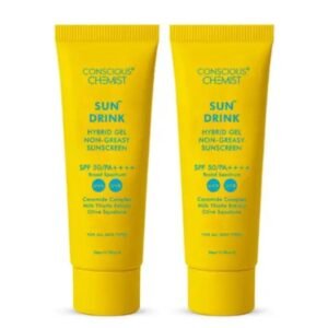 Conscious Chemist Dewy Ceramide Sunscreen SPF 50 PA++++ | Sun Drink | Pack of 2 × 20g | For Oily Skin | UVA, UVB & Blue Light Protection | Fragrance-Free | Unisex, All Skin Types