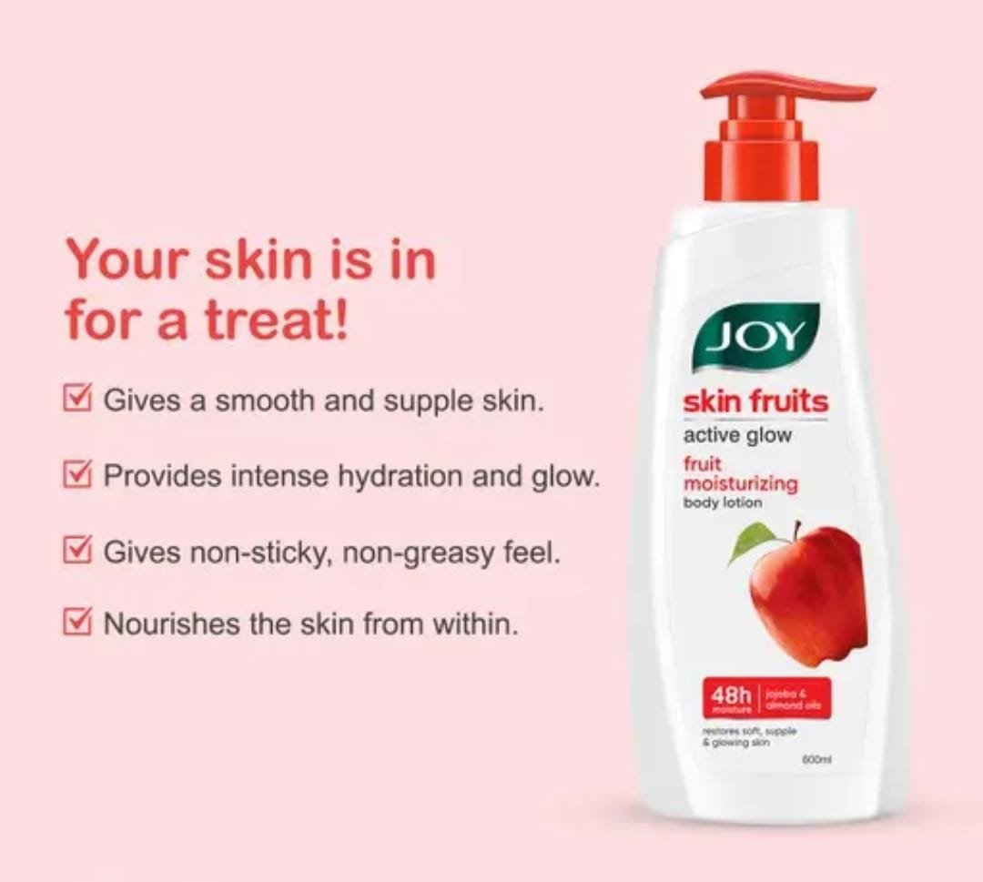 Joy Skin Fruits Lightweight Body Lotion | With Almond Oil & Jojoba Oil | Summer Hydration & Radiance | For Men & Women | 600ml - Image 3