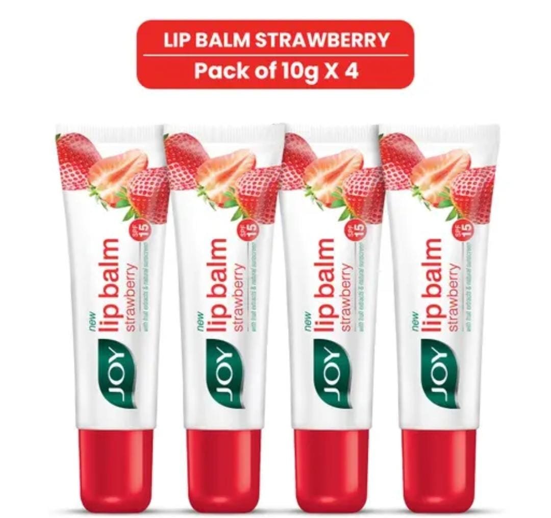 Joy Strawberry SPF 15 Lip Balm | Nourishing & Protective | Strawberry Flavor | 10g × 4 Pack