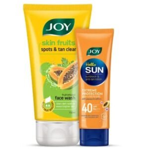 Joy Skin Fruits Spot & Tan Clear Papaya Face Wash (150ml) + Joy Hello Sun Extreme Protection SPF 40 PA+++ Sunscreen (60ml) Combo | Brightening, Tan Removal & Sun Protection | For Men & Women | All Skin Types