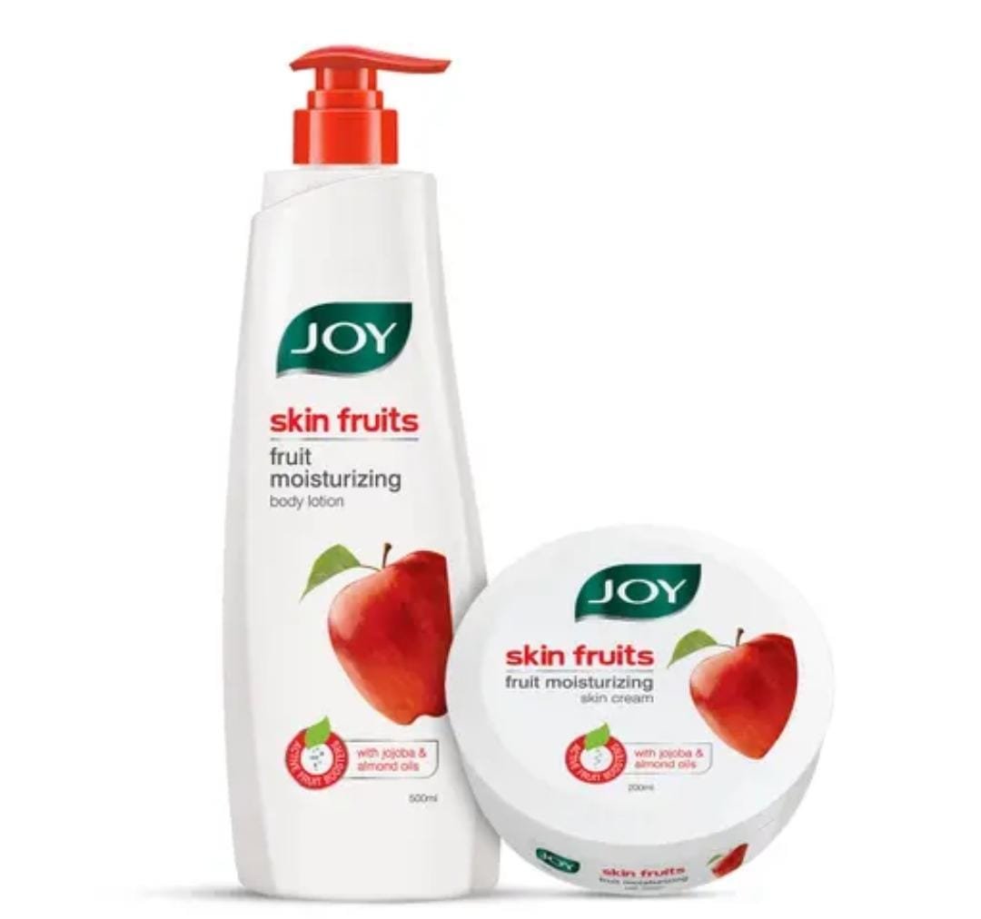 Joy Skin Fruits Fruit Moisturizing Apple Body Lotion (500ml) + Joy Skin Fruits Fruit Moisturizing Apple Skin Cream (200ml) Combo | With Jojoba & Almond Oils | Deep Nourishment & Radiance | For Men & Women | All Skin Types