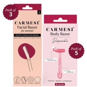 Carmesi Face & Body Razor Combo for Women | Pack of 3 Face Razors + Pack of 5 Disposable Body Razors | Instant & Painless Hair Removal