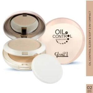 Glam21 Oil Control Sleek & Soft 2-in-1 Compact Powder | Nude Beige 02 | 20g | Sweat & Waterproof | Long-Lasting Makeup with Vitamin E & C