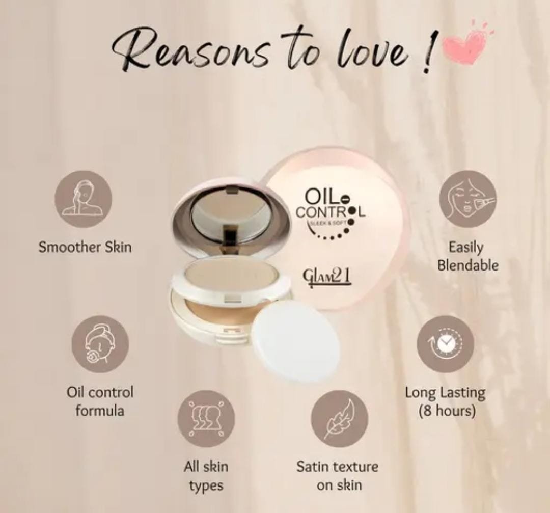 Glam21 Oil Control Sleek & Soft 2-in-1 Compact Powder | Nude Beige 02 | 20g | Sweat & Waterproof | Long-Lasting Makeup with Vitamin E & C - Image 2