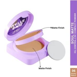 Glam21 Soul Matte Oil Control 2-in-1 Compact Powder | Smokey Walnut | 18g | Air-Light Formula | SPF 20 | With Hyaluronic Acid, Squalane & Mango Butter