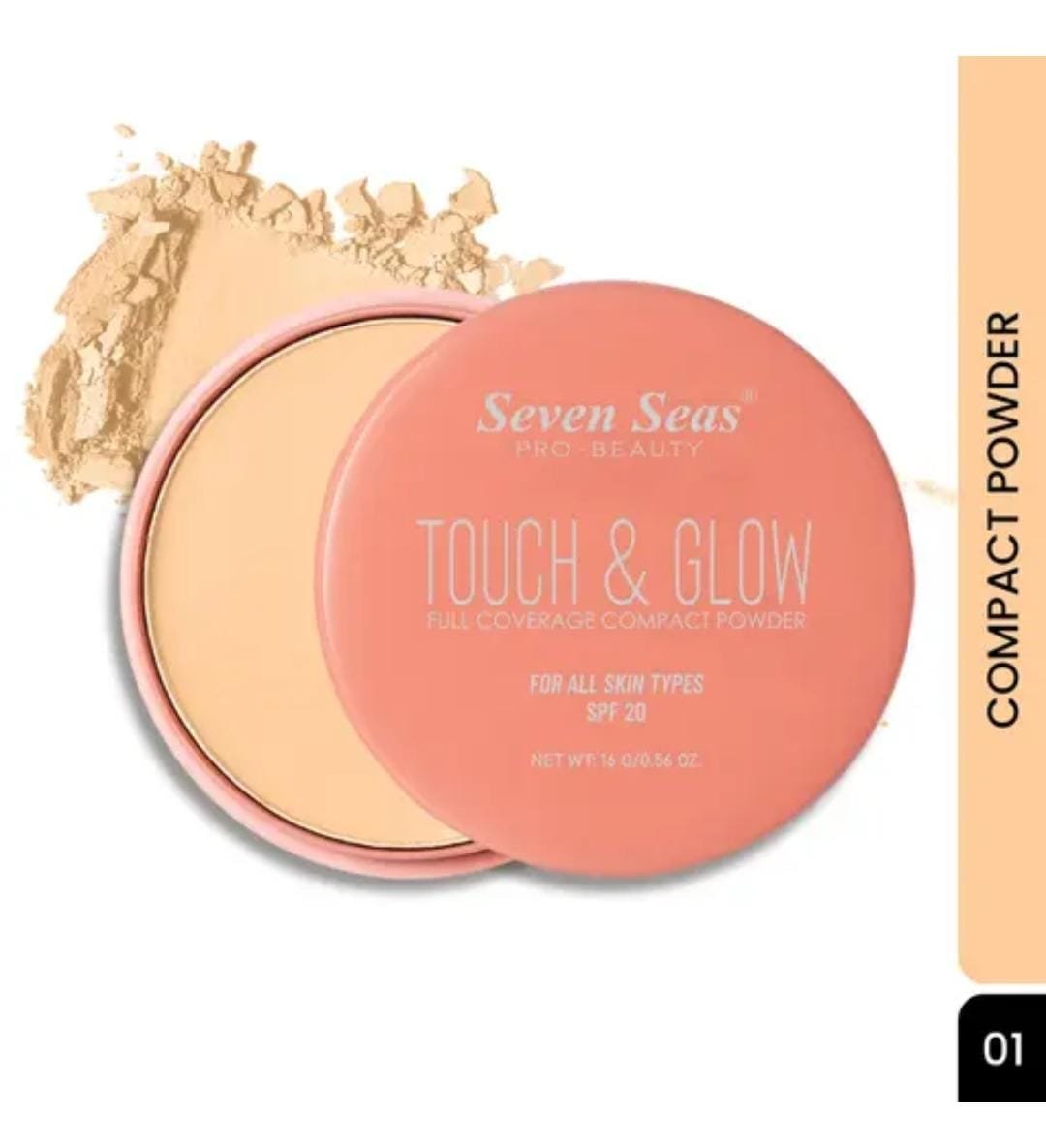 Seven Seas Touch & Glow Full Coverage Compact Powder | Shade 01 | Oil-Free | For All Skin Types