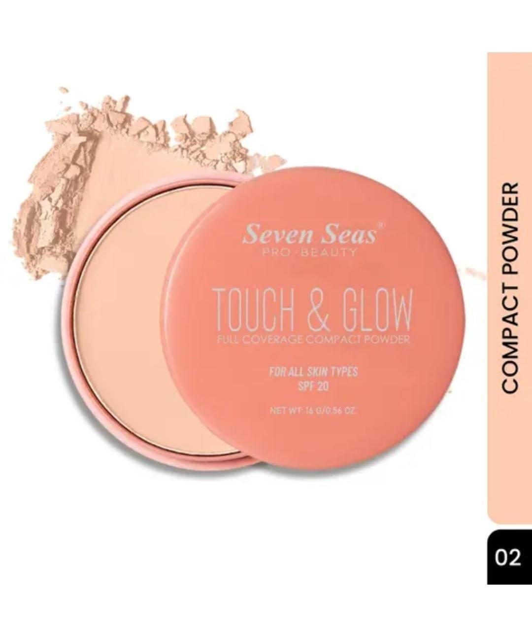 Seven Seas Touch & Glow Full Coverage Compact Powder | Shade 02 | Oil-Free | For All Skin Types