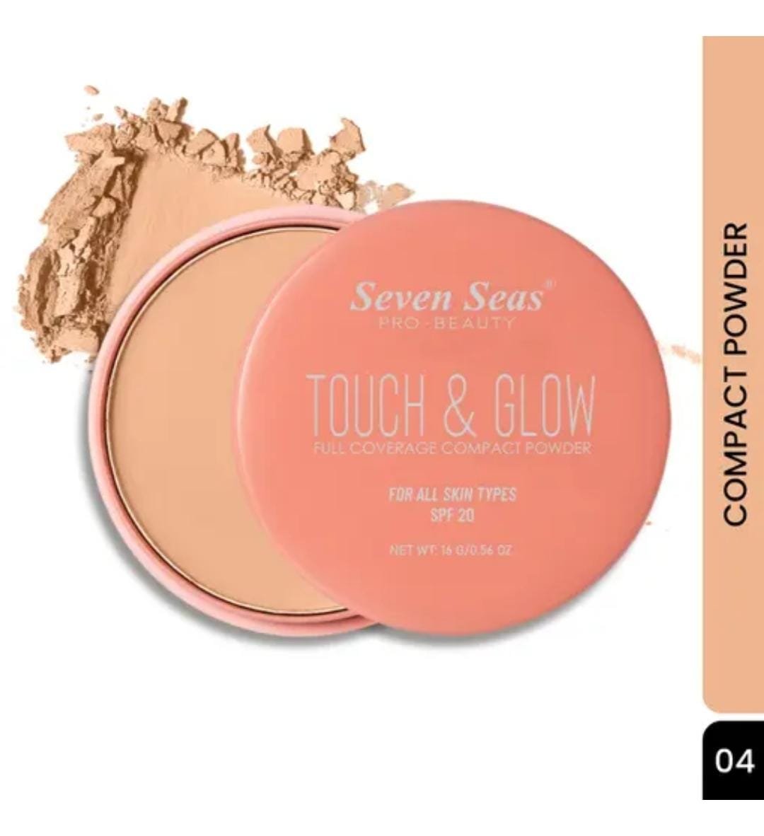 Seven Seas Touch & Glow Full Coverage Compact Powder | Shade 04 | Oil-Free | For All Skin Types