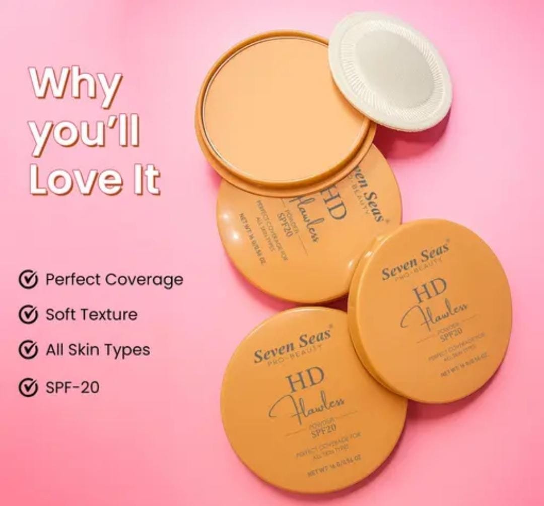 Seven Seas HD Flawless Compact Powder | Shade 01 | SPF 20 | Perfect Coverage | Soft Texture - Image 4