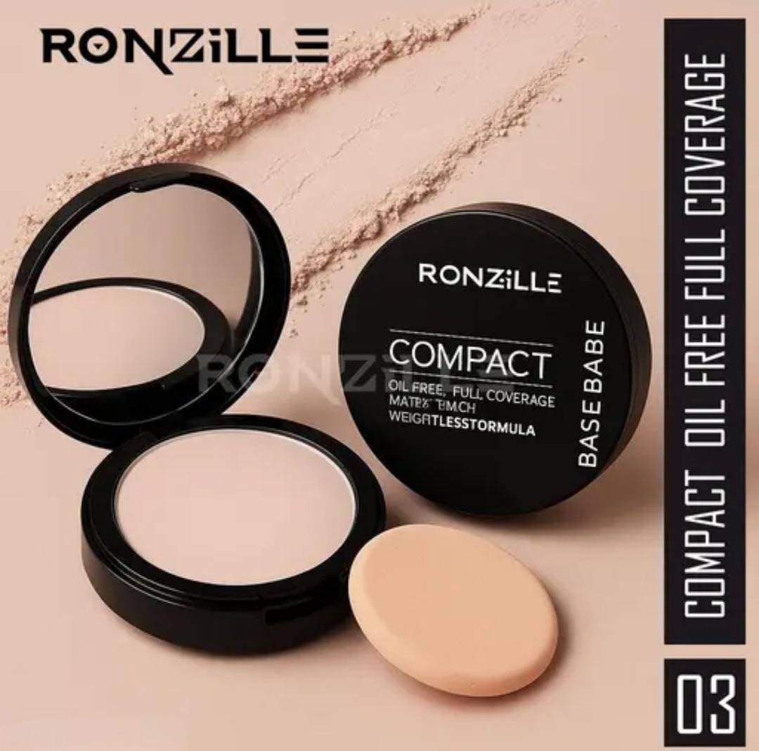 Ronzille BaseBabe Compact Powder | Shade 03 | Oil-Free + Full Coverage | Hyaluronic Acid | Matte Finish