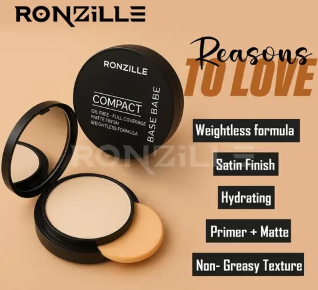 Ronzille BaseBabe Compact Powder | Shade 03 | Oil-Free + Full Coverage | Hyaluronic Acid | Matte Finish - Image 2