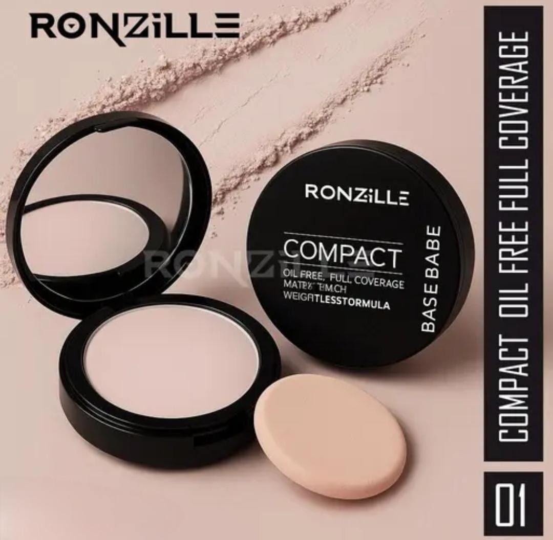 Ronzille BaseBabe Compact Powder | Shade 01 | Oil-Free + Full Coverage | Hyaluronic Acid | Matte Finish