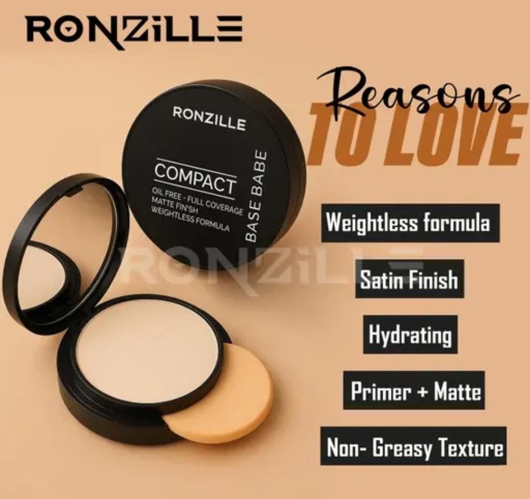 Ronzille BaseBabe Compact Powder | Shade 01 | Oil-Free + Full Coverage | Hyaluronic Acid | Matte Finish - Image 2