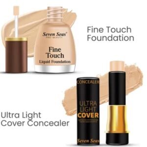 Seven Seas Full Coverage Ultra Light Concealer with SPF 20 + Seven Seas Fine Touch Waterproof Total Oil Control Liquid Foundation (Natural) | Pack of 2 Combo