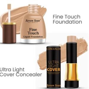 Seven Seas Full Coverage Ultra Light Concealer with SPF 20 + Seven Seas Fine Touch Waterproof Total Oil Control Liquid Foundation (Skin) | Pack of 2 Combo