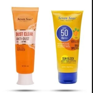 Seven Seas Dust Clear Anti-Dust Exfoliating Face Gel (45g) + Seven Seas Sunscreen SPF 50 PA++ Anti-Tan Lotion with Vitamin C & E, UVA/UVB Protection (50g) | Pack of 2 Combo