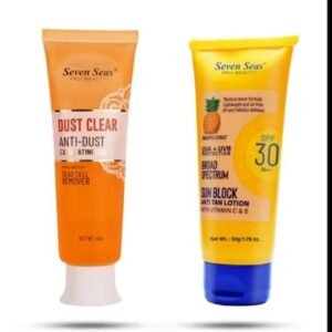 Seven Seas Dust Clear Anti-Dust Exfoliating Face Gel (45g) + Seven Seas Sunscreen SPF 30 PA++ Anti-Tan Lotion with Vitamin C & E, UVA/UVB Protection (50g) | Pack of 2 Combo