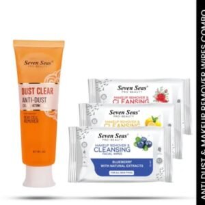 Seven Seas Dust Clear Anti-Dust Exfoliating Face Gel (45g) + Seven Seas Makeup Remover & Cleansing Facial Wipes | Pack of 3 Combo