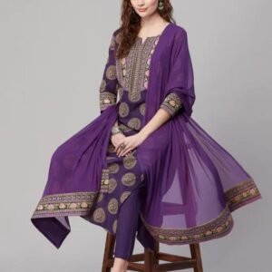 Women Purple Kurta Set with Dupatta and Pants