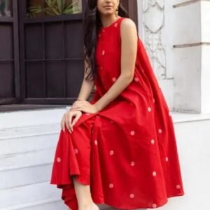 Women Solid Round Neck Red Kurta Set with Palazzo