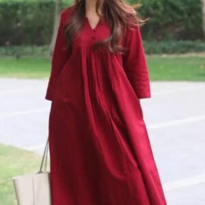 Women Red Notch Neck Kurta Set with Palazzo