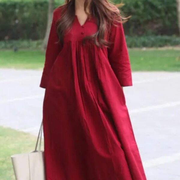 Women Red Notch Neck Kurta Set with Palazzo