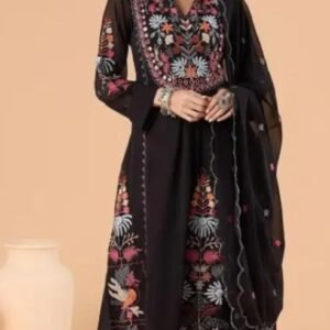 Women Black Embroidered Kurta Set with Dupatta and Palazzo