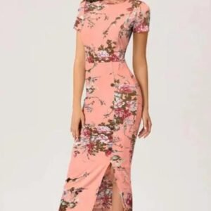 Women Peach Bodycon Midi Dress with Side Slit