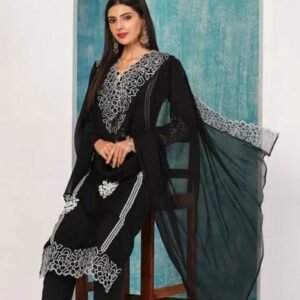 Women Black Ethnic Motif Kurta Set with Dupatta and Pants