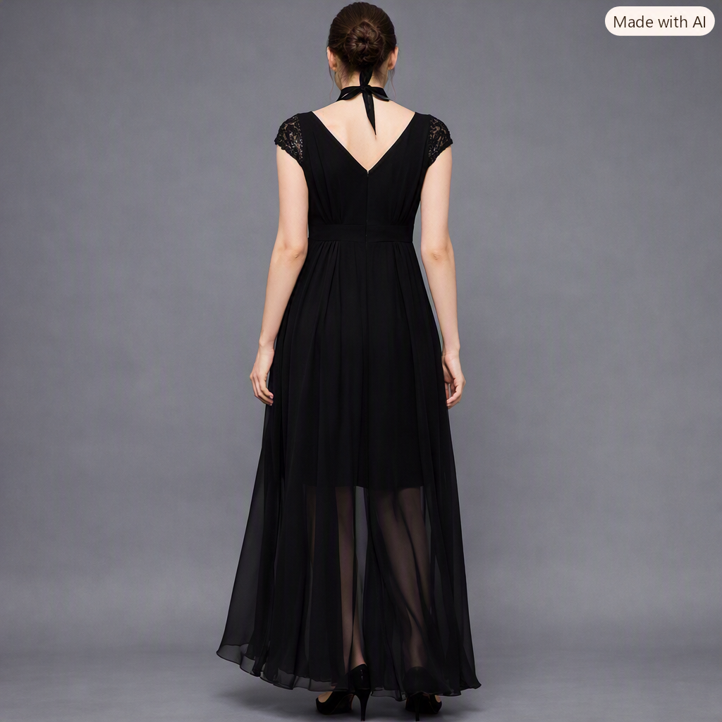 Women Black Sequin Fit & Flare Maxi Dress with Georgette Overlay | Sweetheart Neck Party Evening Dress - Image 4