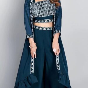 Embroidered Indo-Western Palazzo Set with Long Jacket – Indian Festive & Party Wear