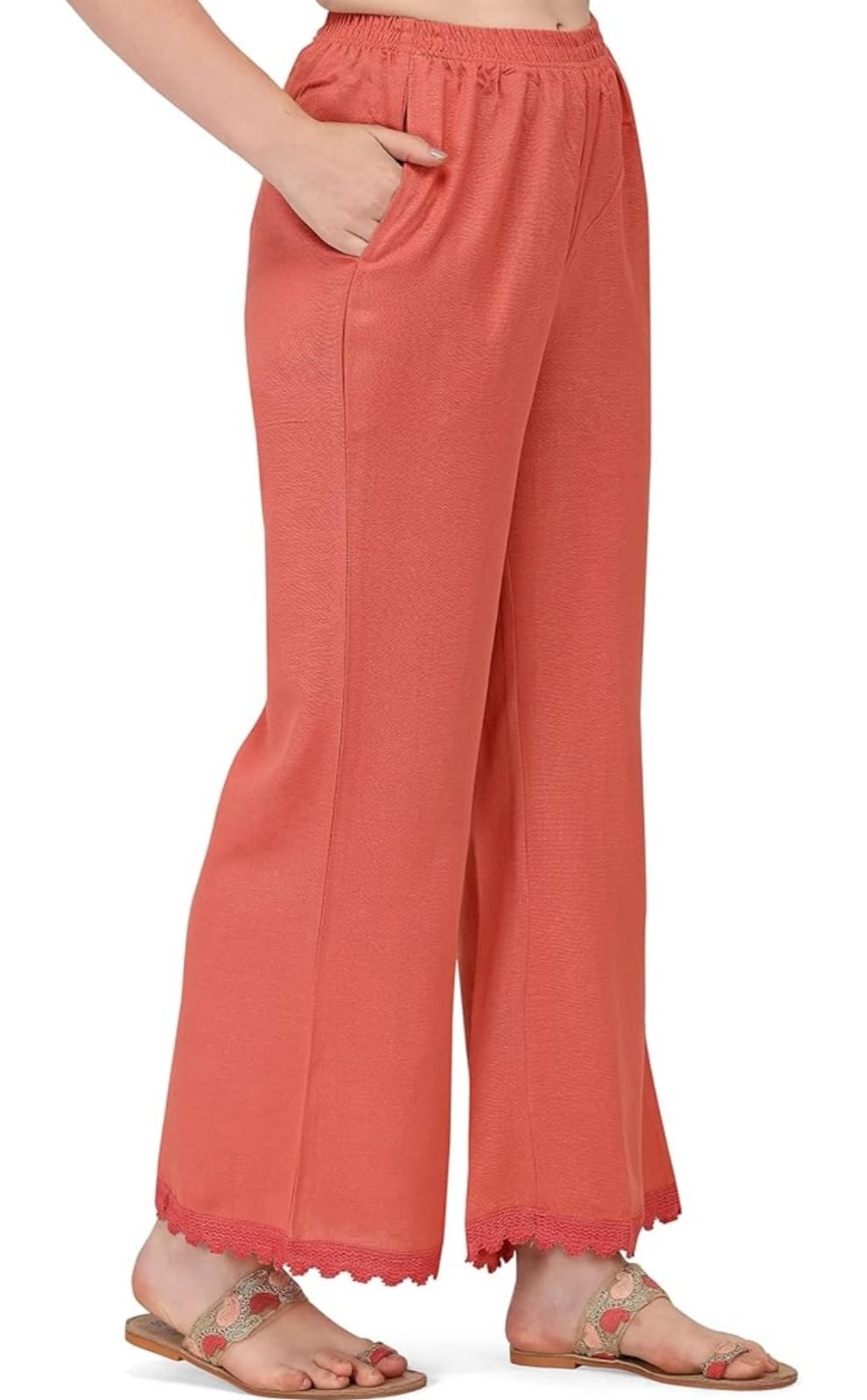 Orange Georgette Chikankari Kurta Palazzo Set for Women – Sleeveless Embroidered Ethnic Suit - Image 5