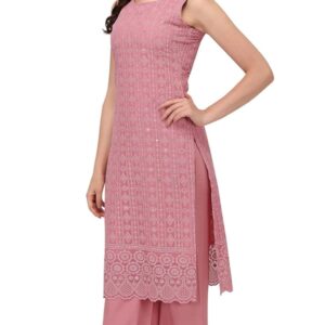 Pink Georgette Chikankari Kurta Palazzo Set for Women