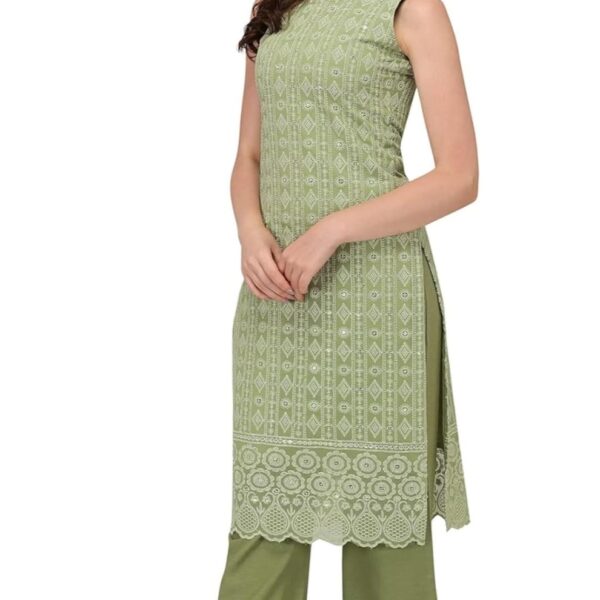 Green Georgette Chikankari Kurta Palazzo Set for Women