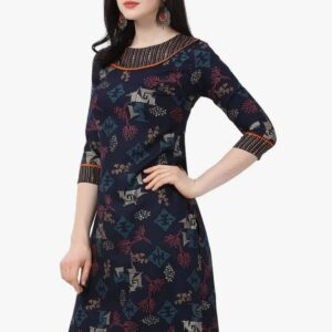 Women Black Rayon Floral Straight Kurta