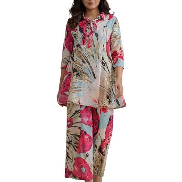 Women's Magenta Ethnic Jaipuri Abstract Print Straight Kurta Set with Palazzo Pants – Sizes S to 3XL