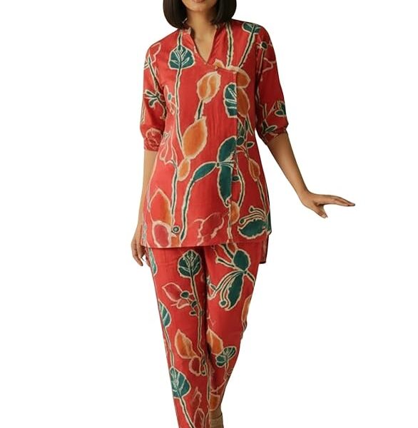 Women's Orange Ethnic Jaipuri Straight Kurta Set with Palazzo Pants – Sizes S to 3XL