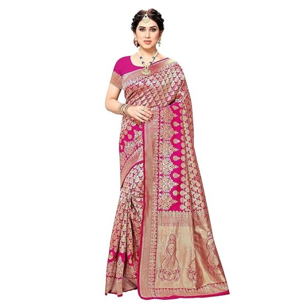 Women's Pink Banarasi Kanjivaram Art Silk Saree with Blouse Piece – 6 Yards, Sizes Free with Blouse Material