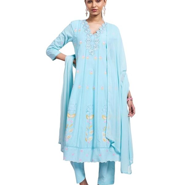 Women's Pure Cotton A-Line 3 Piece Schiffli Suit Set