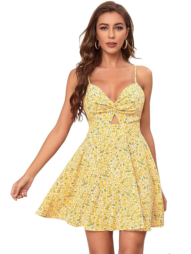 yellow fit and flare mini dresses Ruched Fit and Flare Dress in Yellow