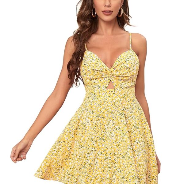 Women's Yellow Fit and Flare Mini Dress – Sleeveless Sizes XS to L