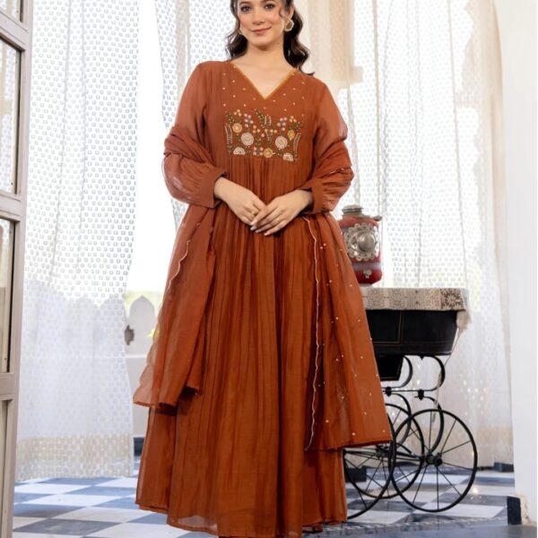 Women Embroidery Solid Anarkali Kurta and Pant Set with Dupatta – Sizes S to 5XL